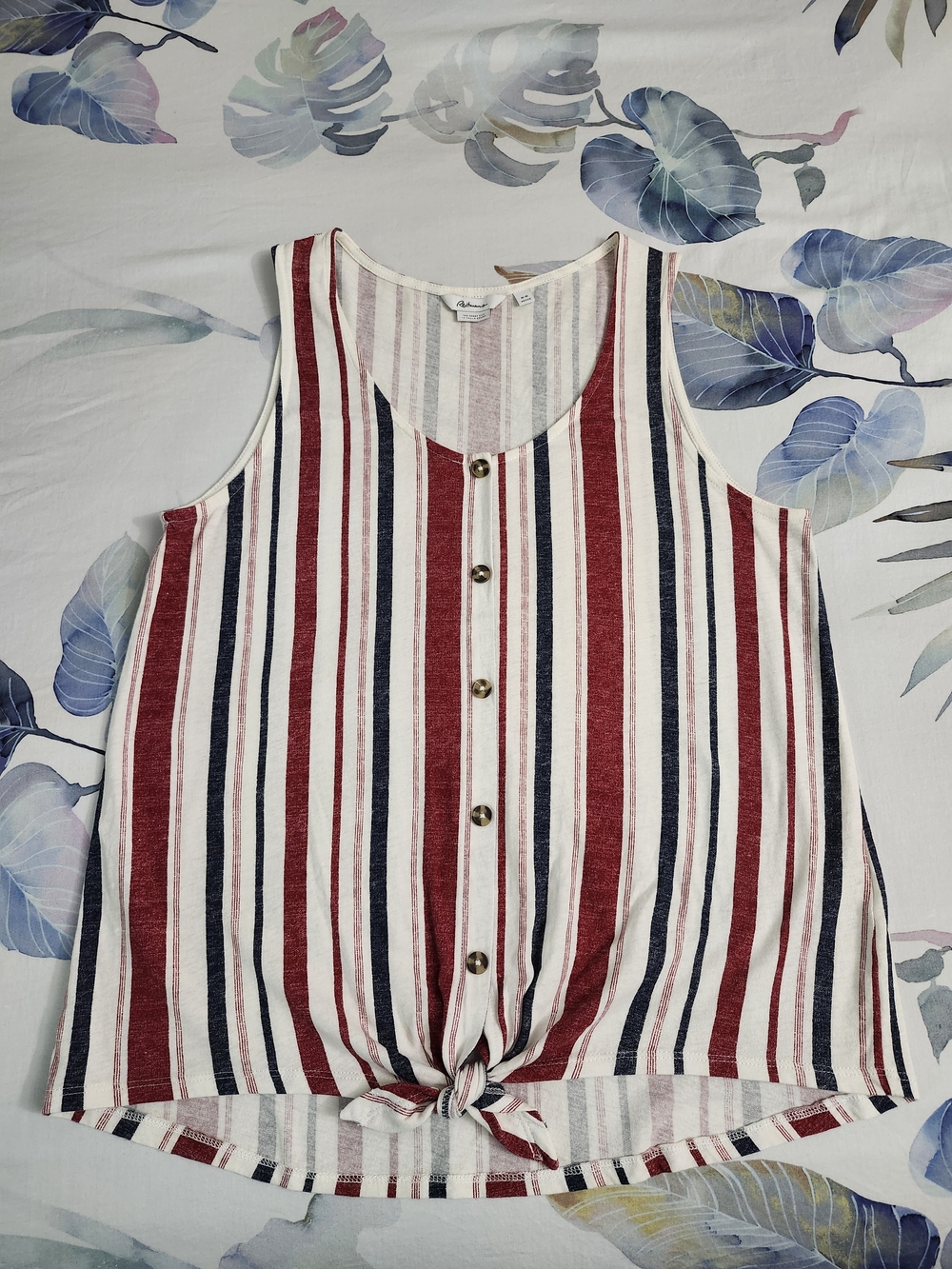 Reitmans Red Navy White Striped Tie-Front Tank
